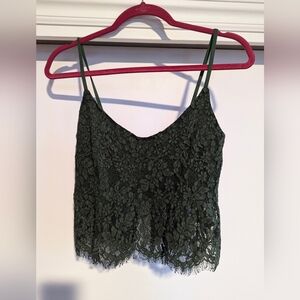 Dark green women's lace crop peplum top